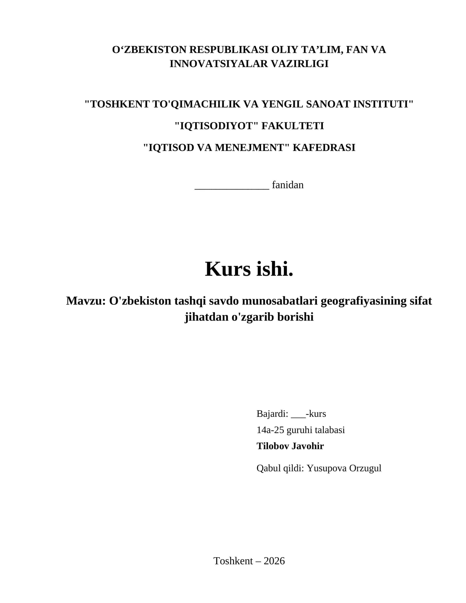 O'zbekiston tashqi savdo munosabatlari geografiyasining sifat jihatdan o'zgarib borishi 1