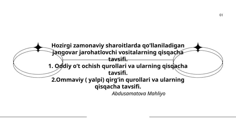 Hozirgi zamonaviy sharoitlarda qoʻllaniladigan jangovar jarohatlovchi vositalarning qisqacha tavsifi 1