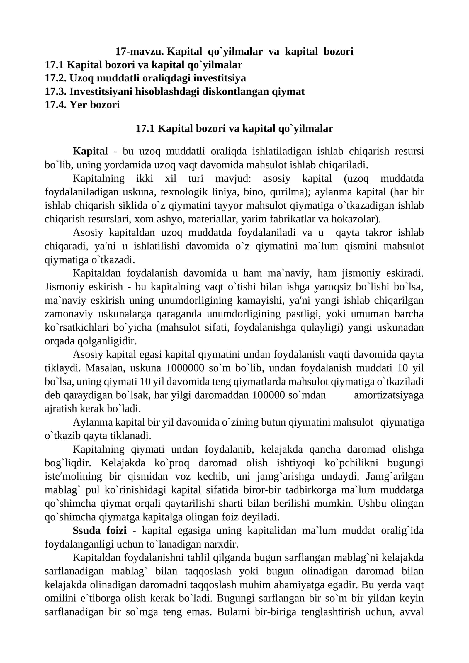Kapital qo`yilmalar va kapital bozori 1
