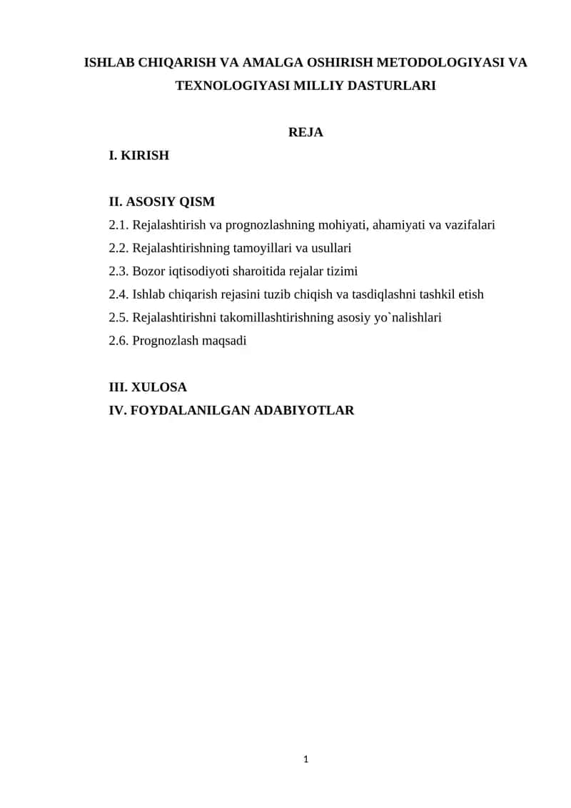 ISHLAB CHIQARISH VA AMALGA OSHIRISH METODOLOGIYASI VA TEXNOLOGIYASI MILLIY DASTURLARI 1