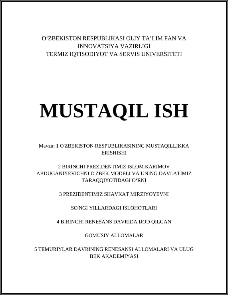 O'zbekiston Respublikasining Mustaqilikka Erishishi 1