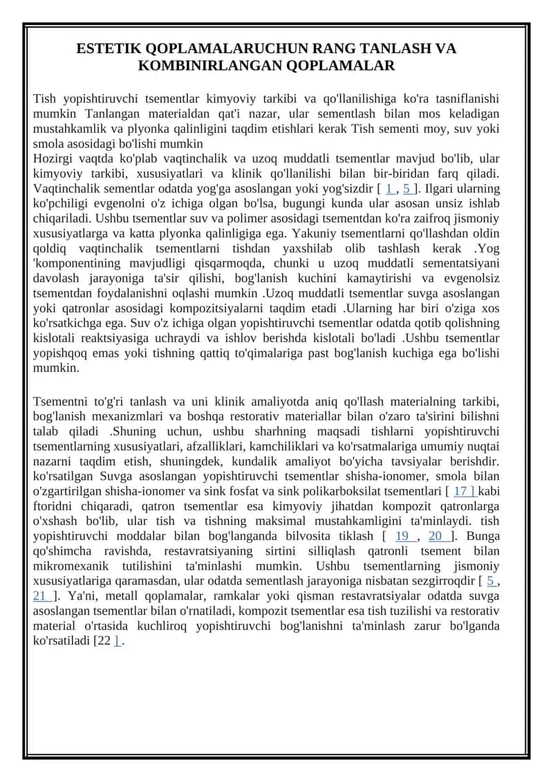 ESTETIK QOPLAMALARUCHUN RANG TANLASH VA KOMBINIRLANGAN QOPLAMALAR 1