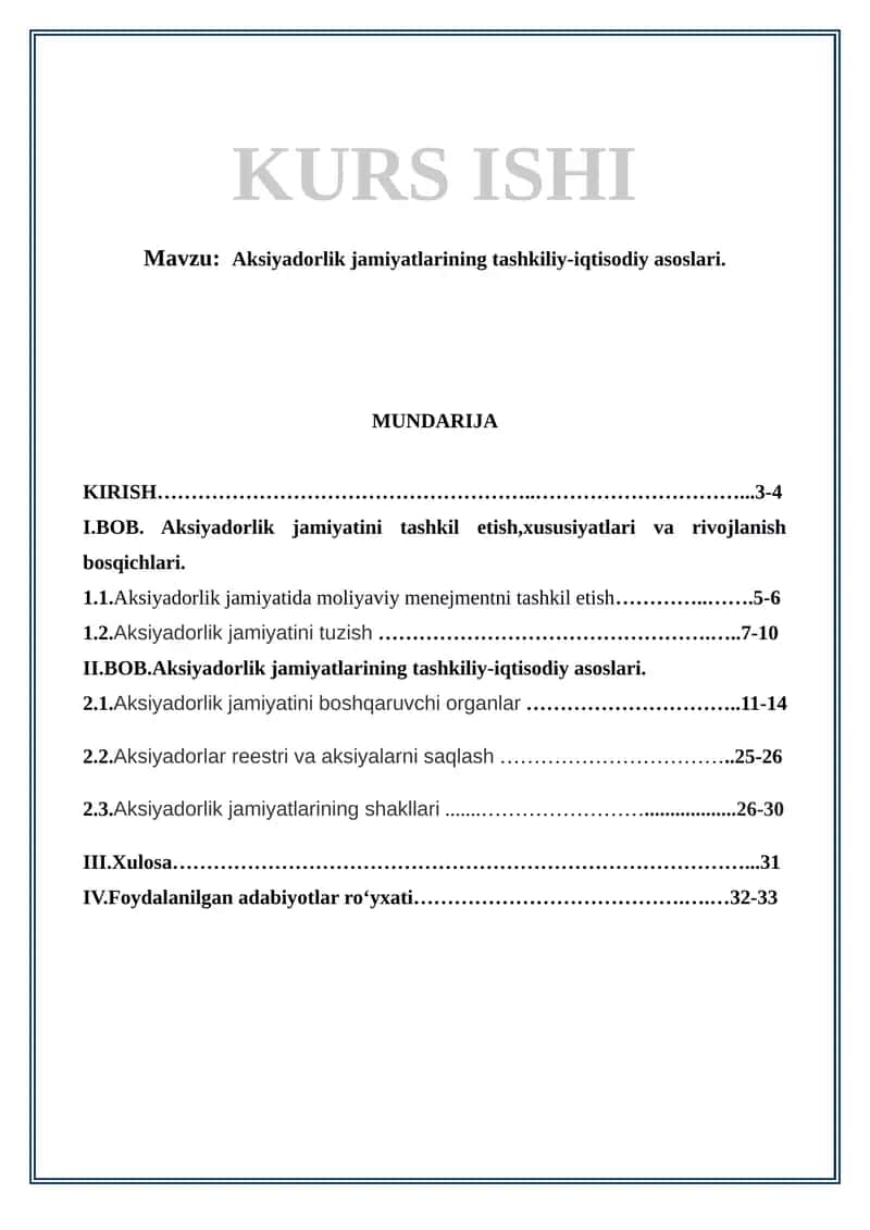 Aksiyadorlik jamiyatlarining tashkiliy-iqtisodiy asoslari 1