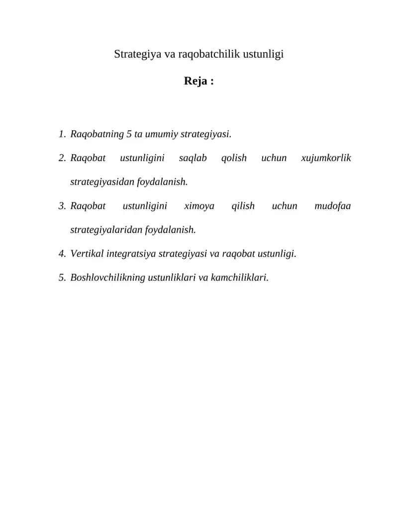 Raqobatning 5 ta umumiy strategiyasi 1