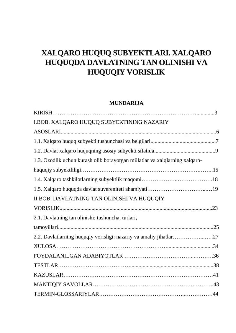 XALQARO HUQUQ SUBYEKTLARI 1
