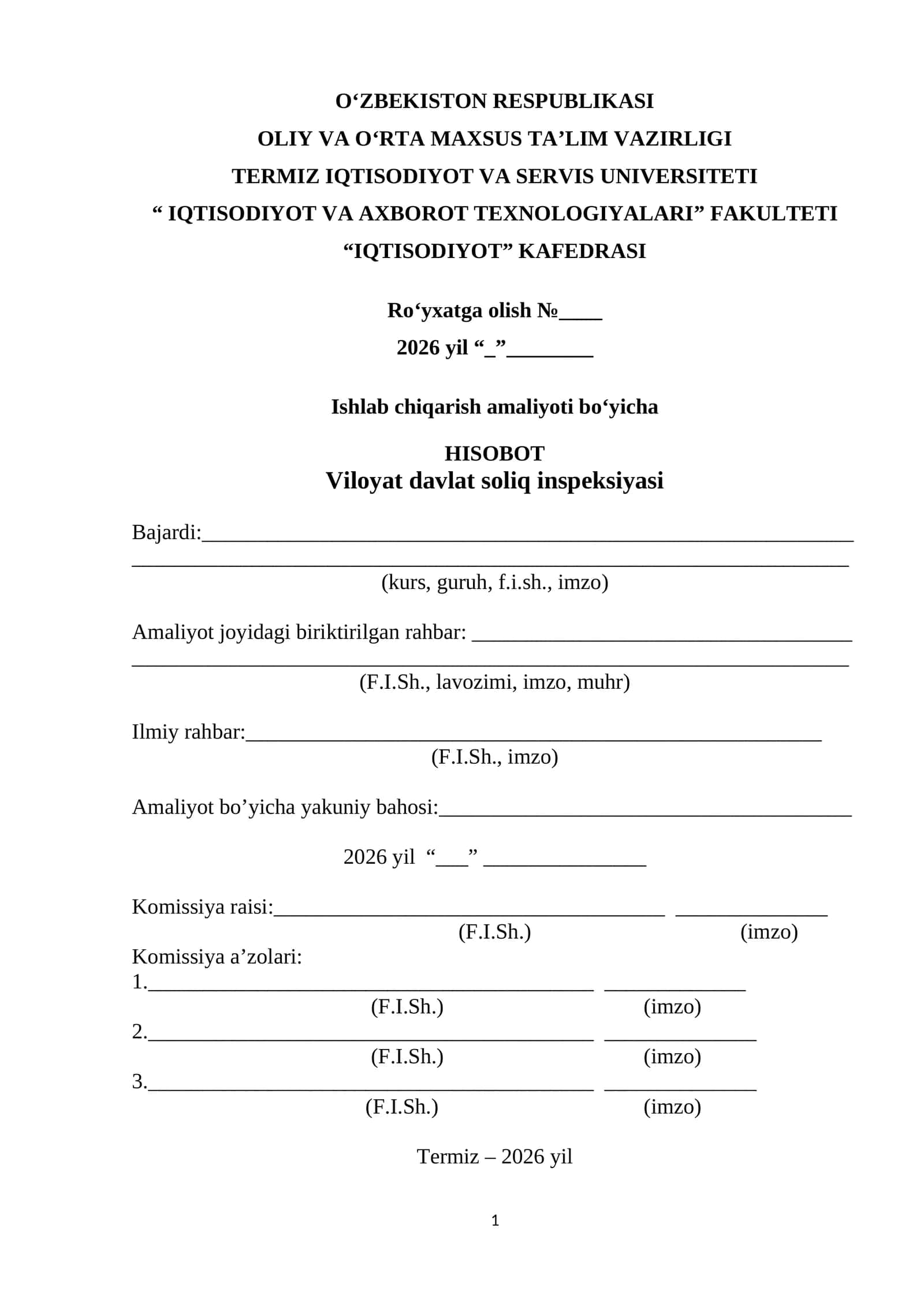 soliq inspeksiyasi amaliyot hisoboti 1