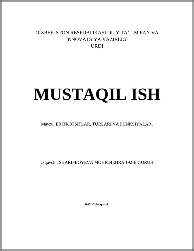 ERITROTSITLAR, TURLARI VA FUNKSIYALARI 1