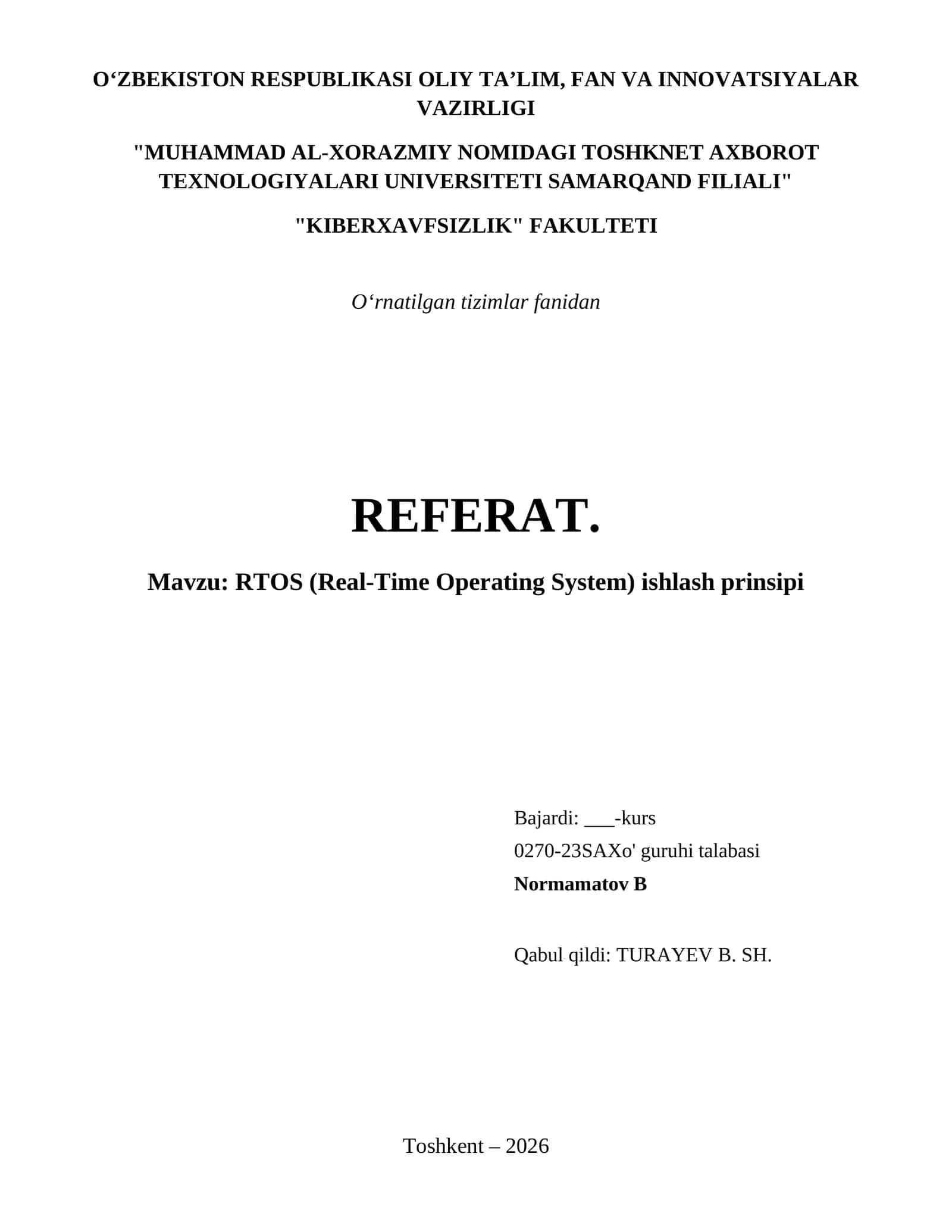 RTOS (Real-Time Operating System) ishlash prinsipi 1
