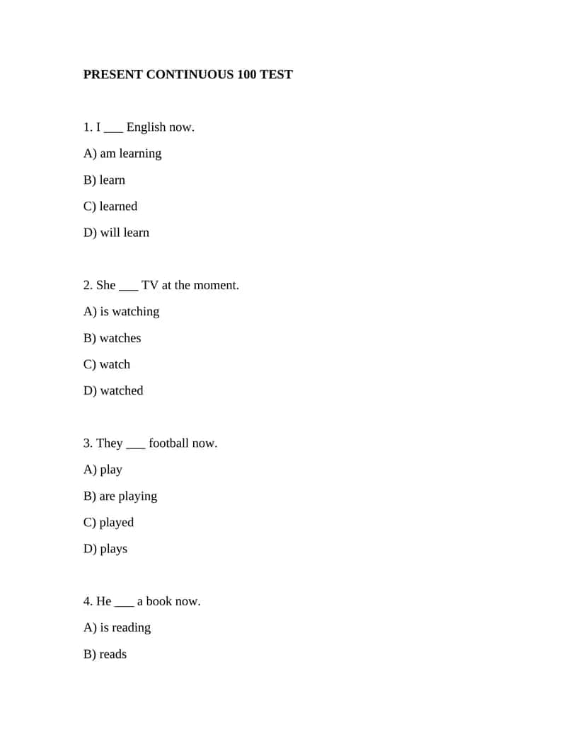 PRESENT CONTINUOUS 100 TEST 1