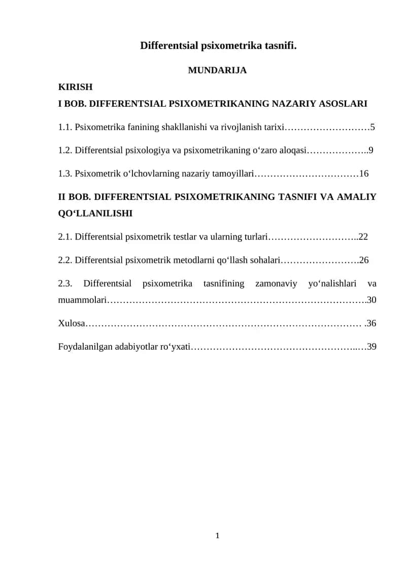 Differentsial psixometrika tasnifi 1