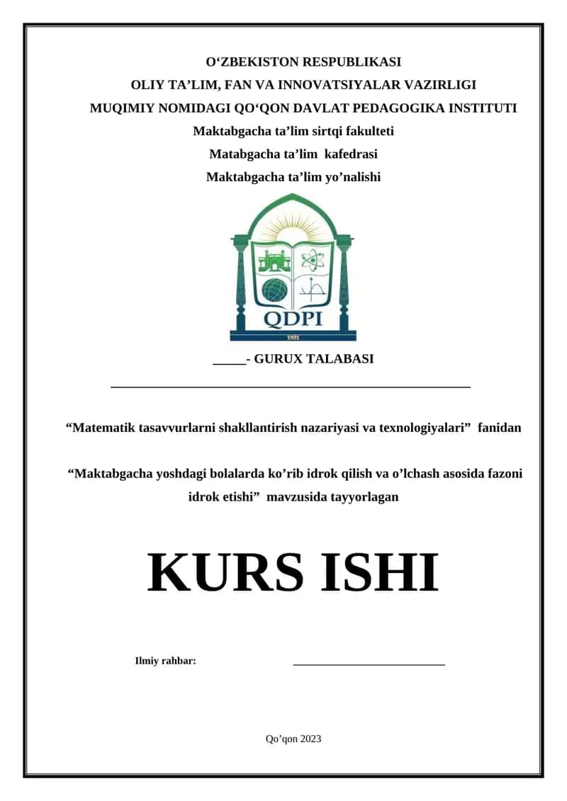 Maktabgacha yoshdagi bolalarda ko’rib idrok qilish va o’lchash asosida fazoni idrok etishi 1