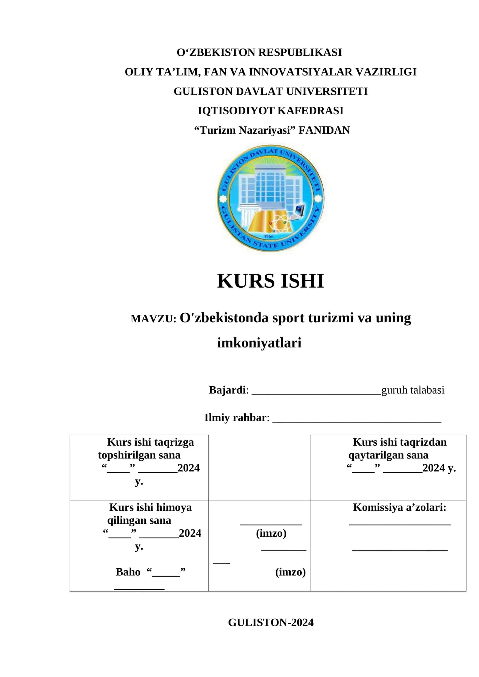 Turizm Nazariyasi Kurs Ishi 1
