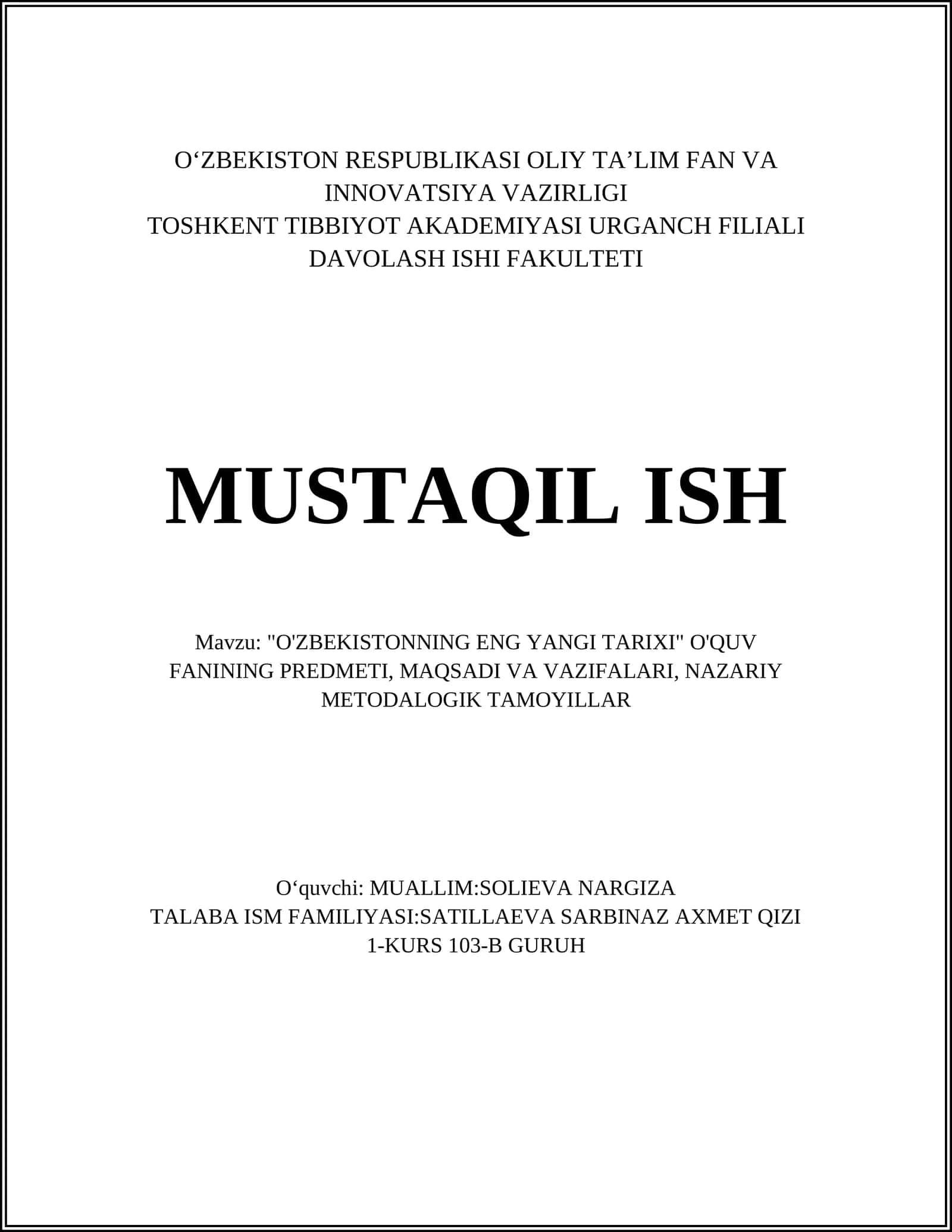 O'zbekistonning eng yangi tarixi fani 1