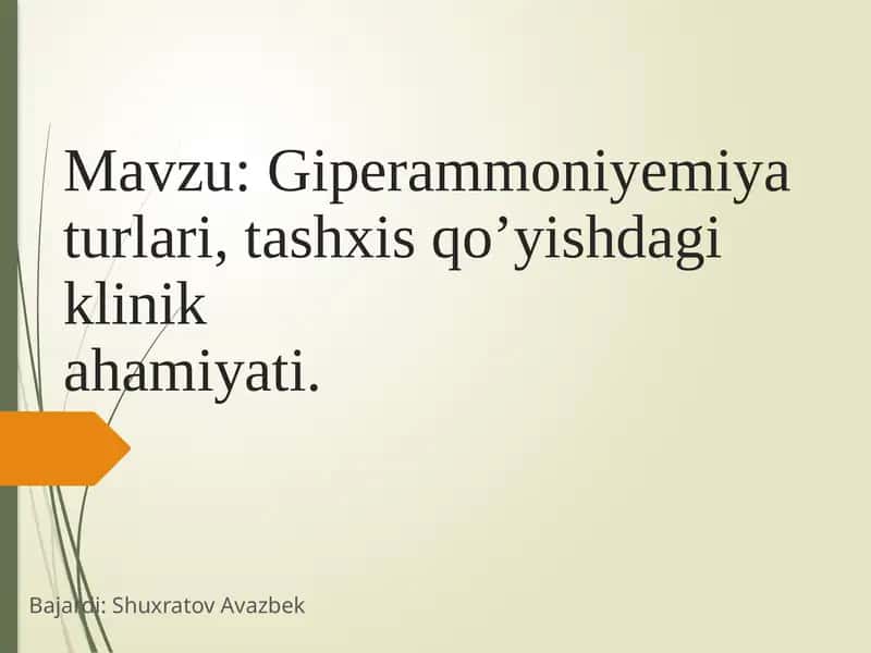 Giperammoniyemiyat urlari, tashxis qo'yishdagi klinik ahamiyati 1