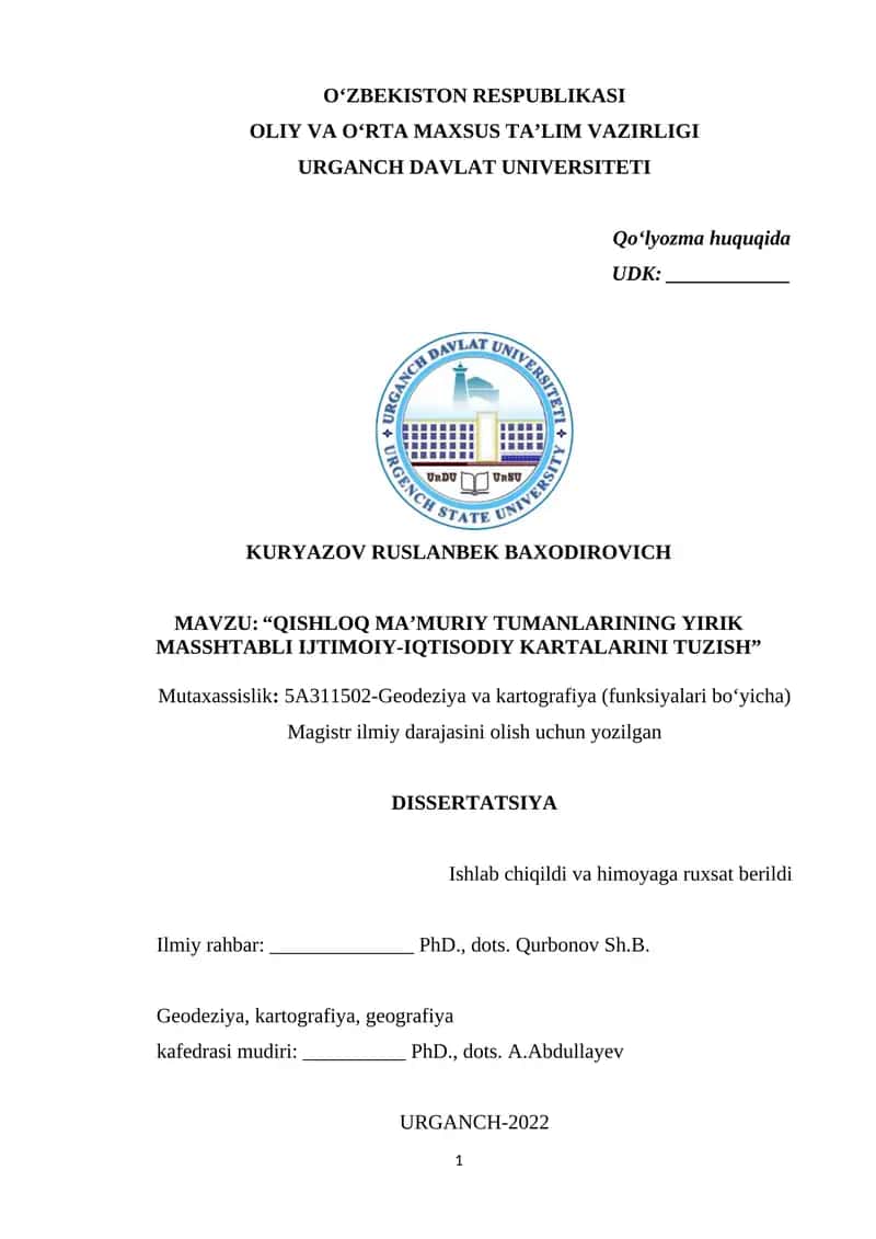 QISHLOQ MA’MURIY TUMANLARINING YIRIK MASSHTABLI IJTIMOIY-IQTISODIY KARTALARINI TUZISH 1