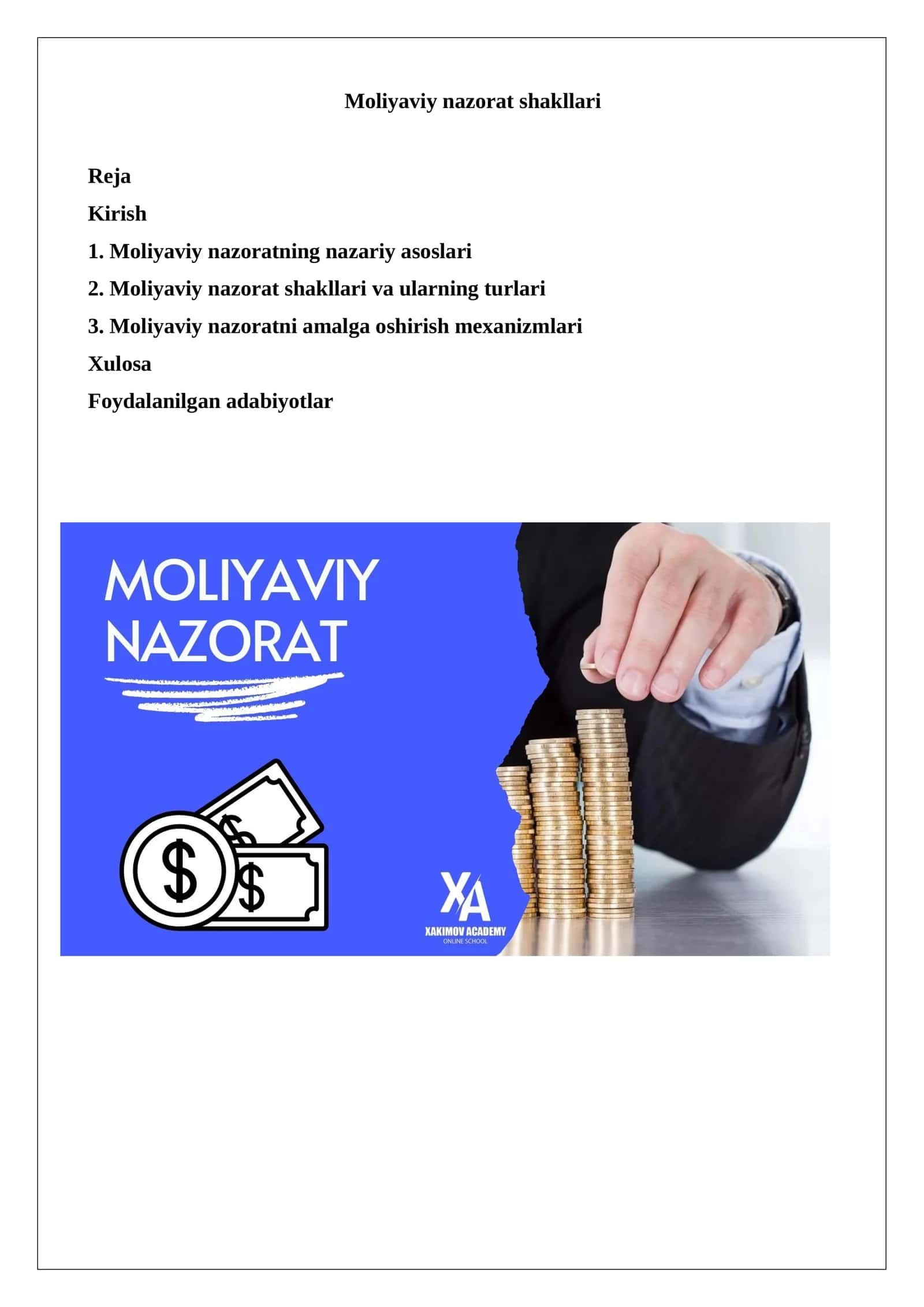Moliyaviy nazorat shakllari 1