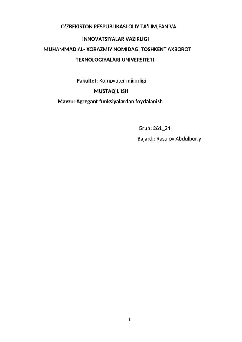 Agregant funksiyalardan foydalanish 1