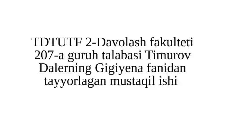 Endemik kasalliklarni oldini olishning gigiyenik asoslari