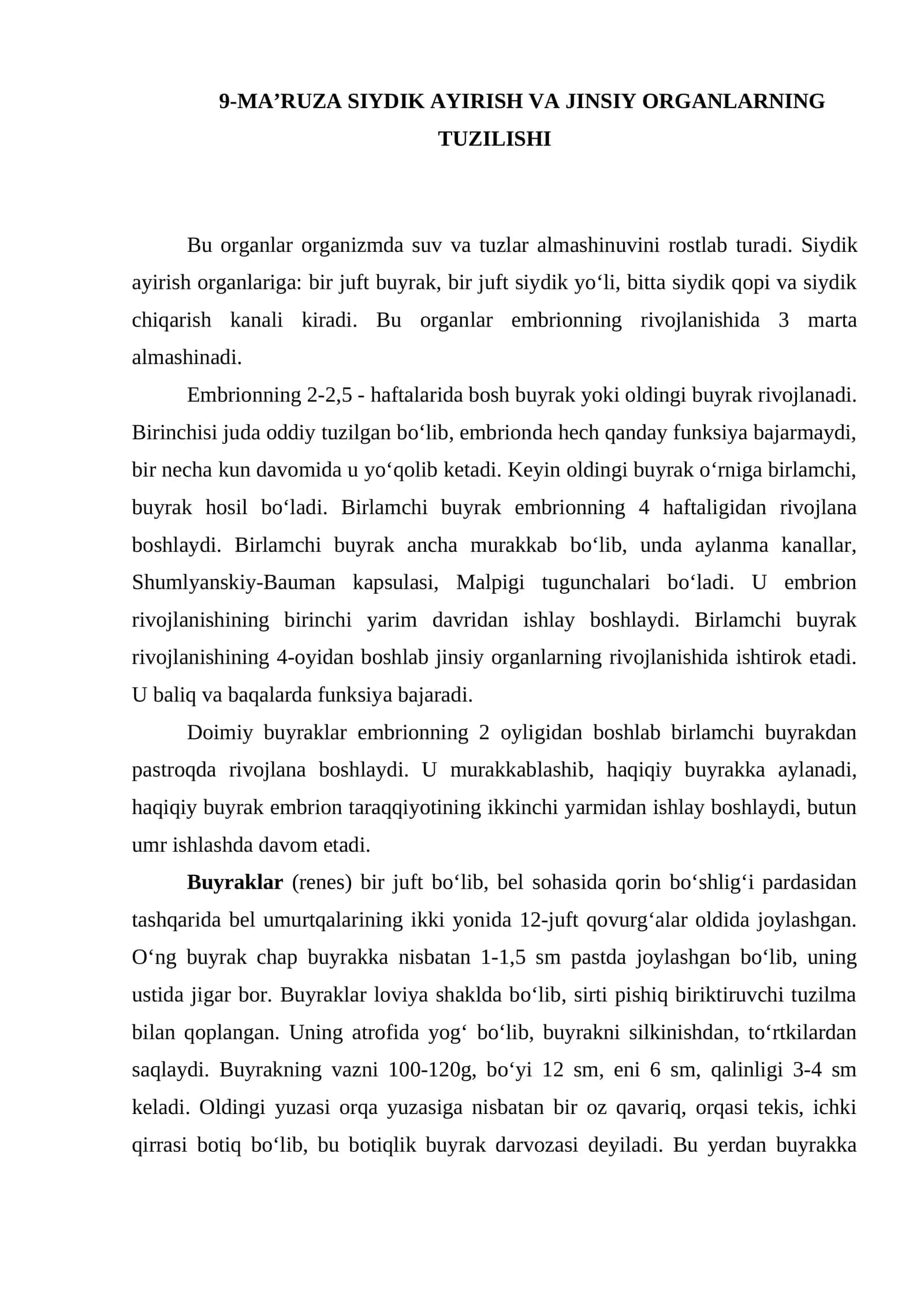 9-MA’RUZA SIYDIK AYIRISH VA JINSIY ORGANLARNING TUZILISHI 1