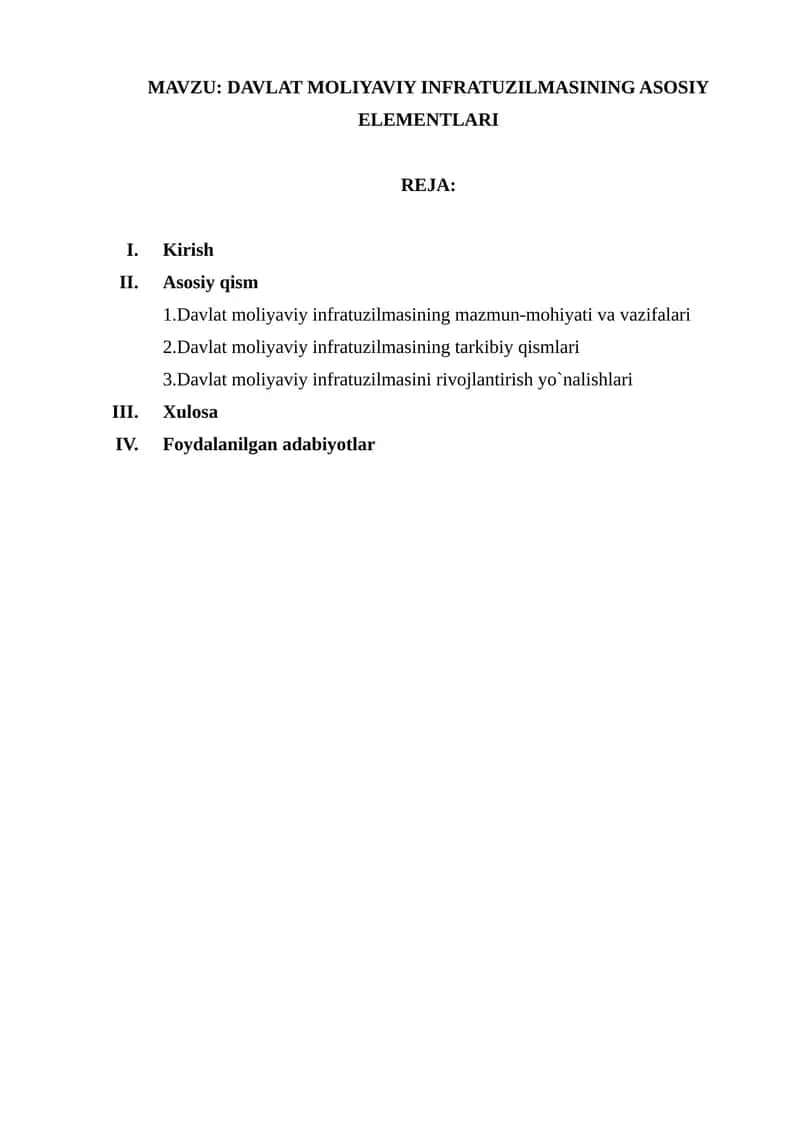 DAVLAT MOLIYAVIY INFRATUZILMASINING ASOSIY ELEMENTLARI 1