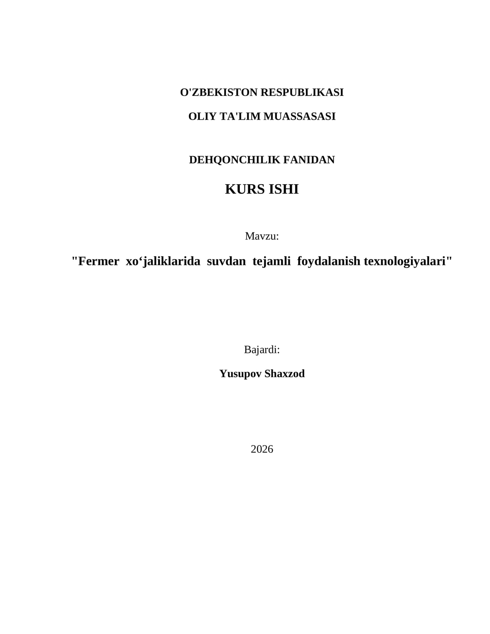"Fermer xo‘jaliklarida suvdan tejamli foydalanish texnologiyalari" 1