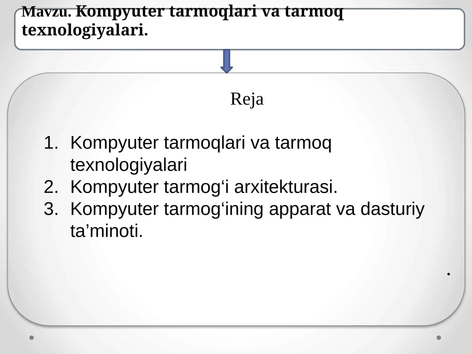 Kompyuter tarmoqlari va tarmoq texnologiyalari 1
