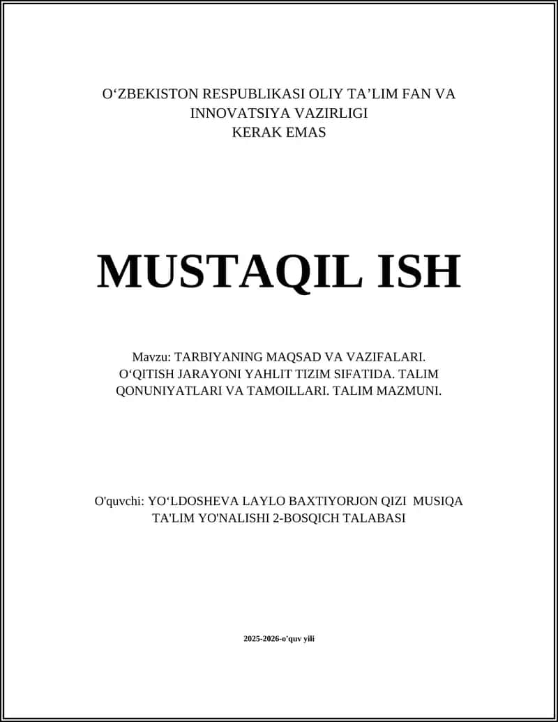 TARBIYANING MAQSAD VA VAZIFALARI 1