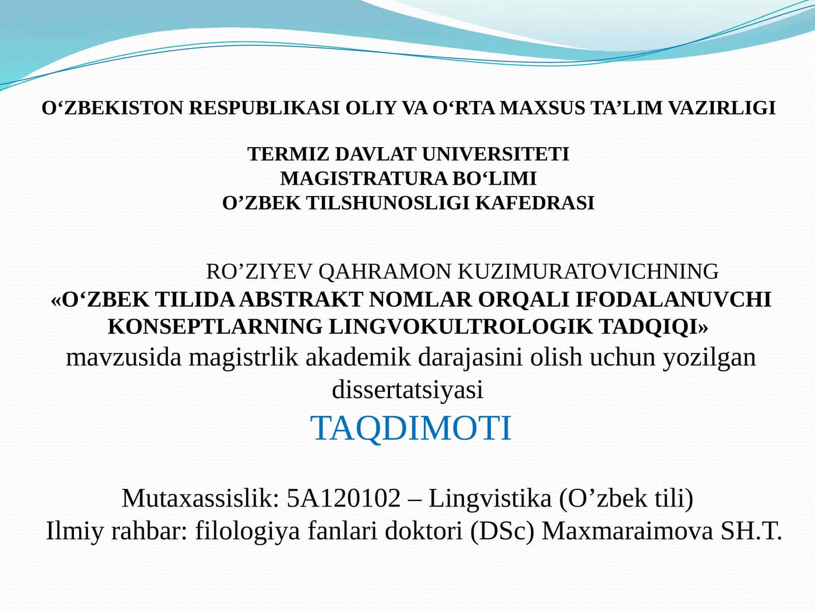 O‘ZBEK TILIDA ABSTRAKT NOMLAR ORQALI IFODALANUVCHI KONSEPTLARNING LINGVOKULTROLOGIK TADQIQI 1