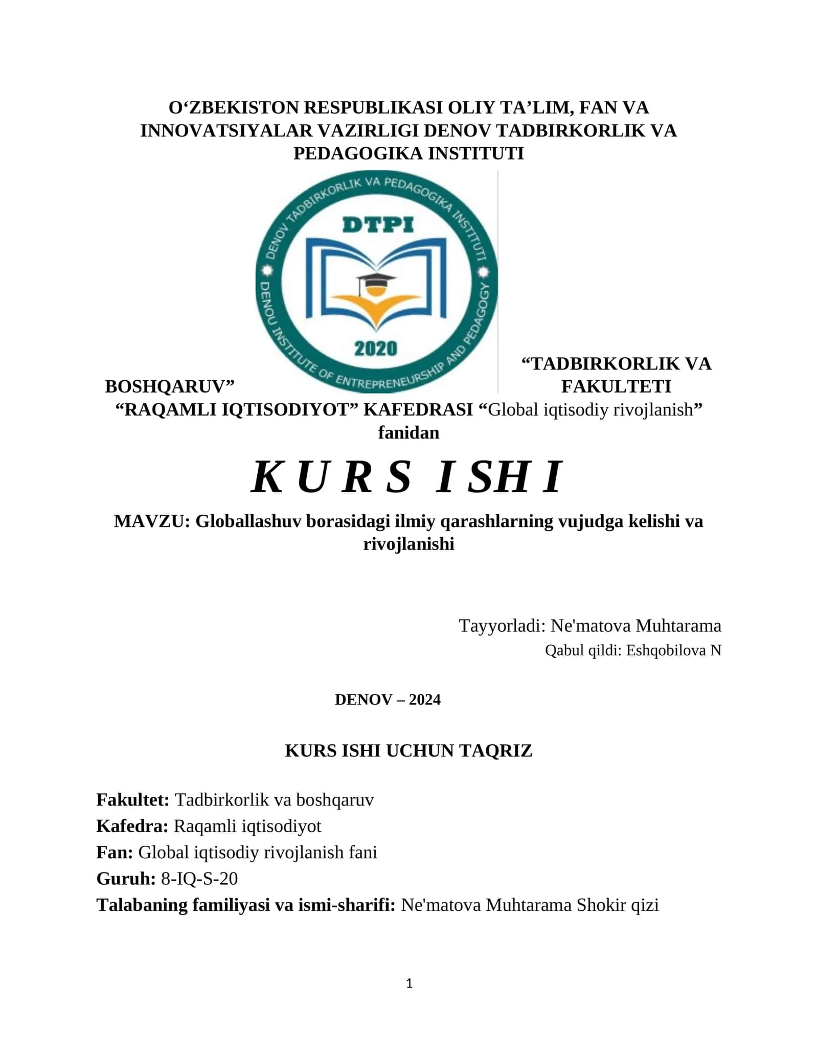 Globallashuv borasidagi ilmiy qarashlarning vujudga kelishi va rivojlanishi 1