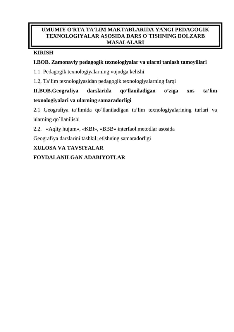 Zamonaviy pedagogik texnologiyalar va ularni tanlash tamoyillari 1