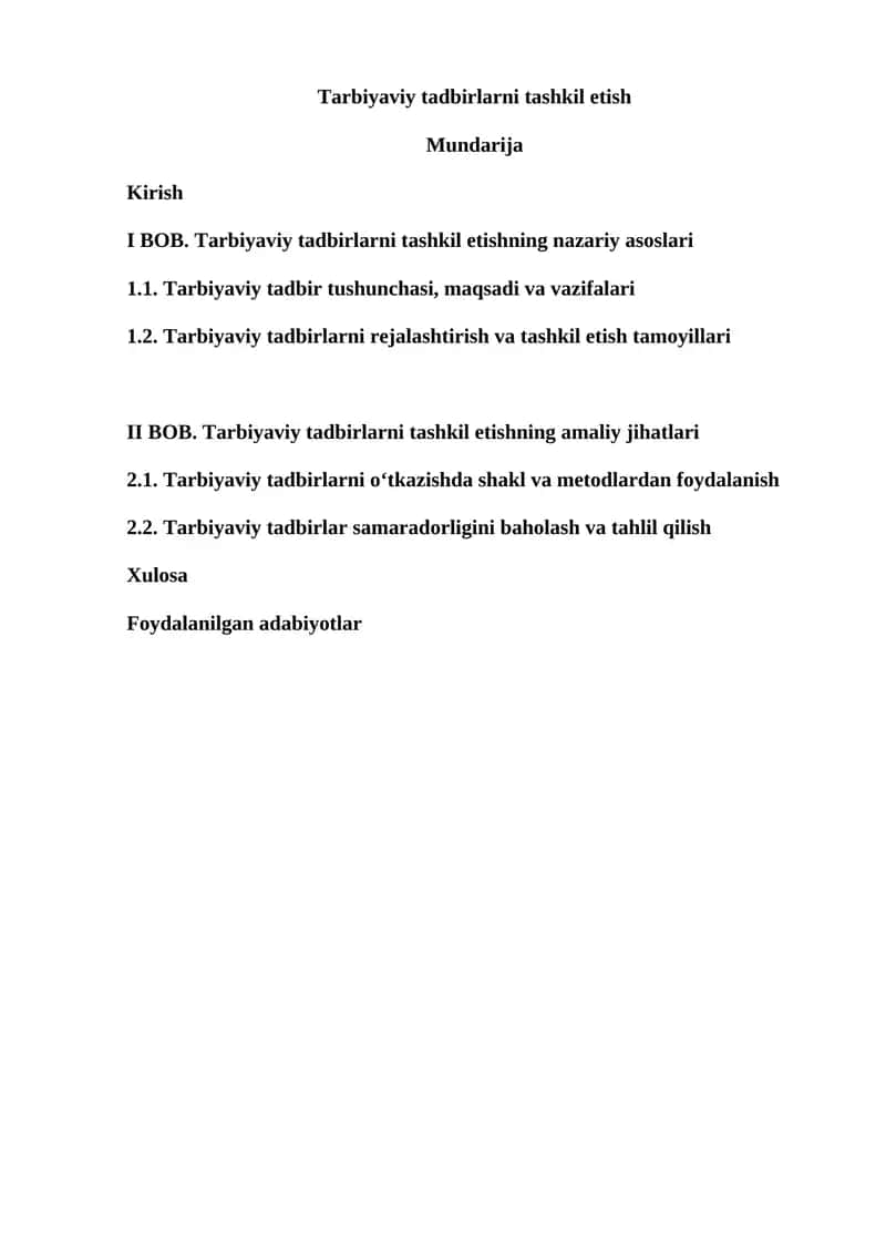 Tarbiyaviy tadbirlarni tashkil etish 1