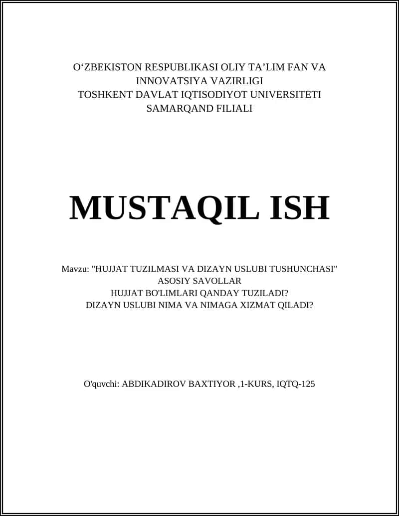 HUJJAT TUZILMASI VA DIZAYN USLUBI TUSHUNCHASI 1