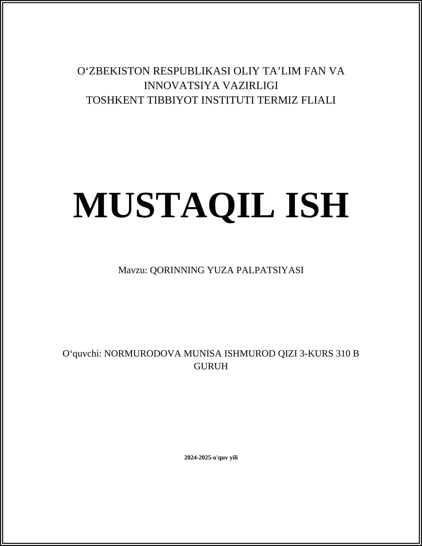 QORINNING YUZA PALPATSIYASI 1