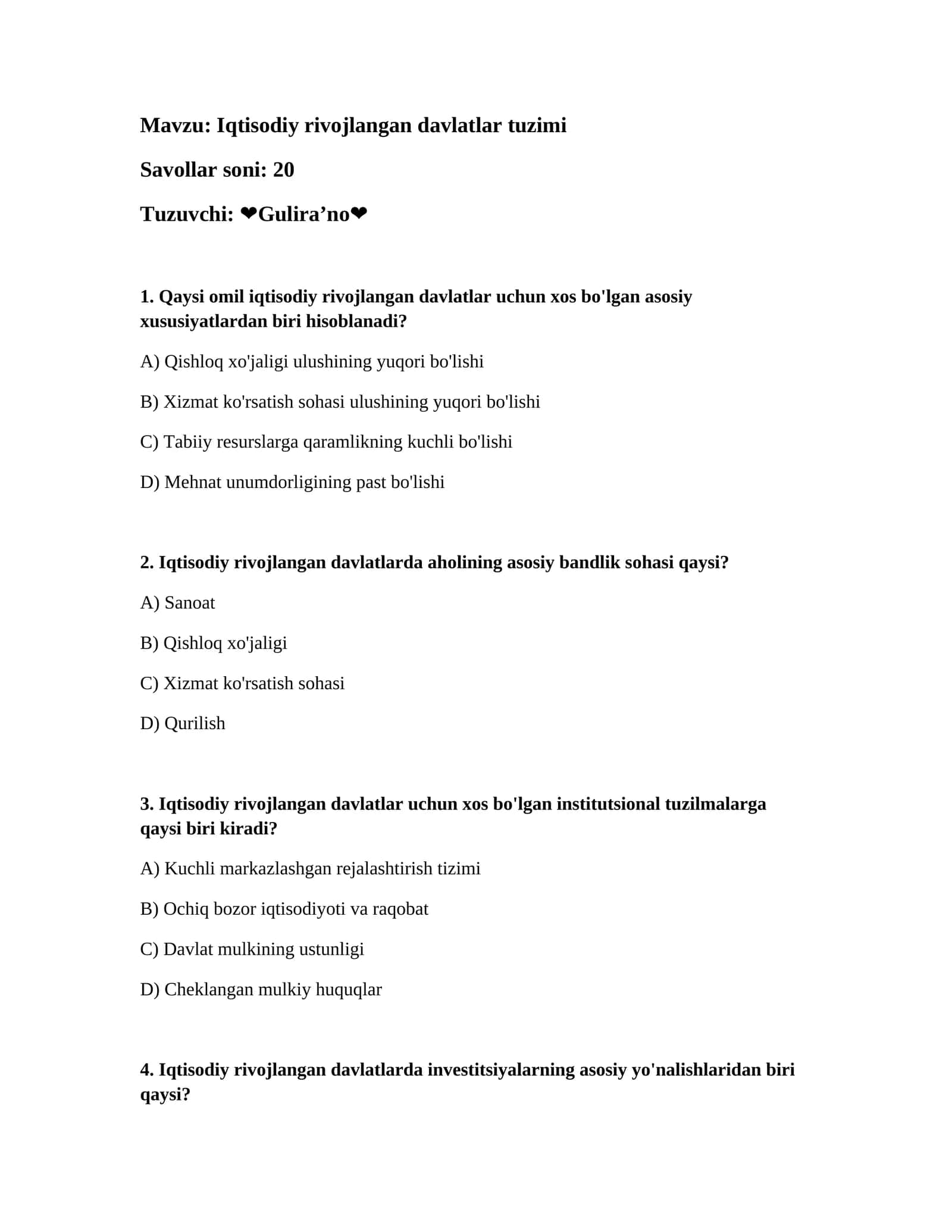 Iqtisodiy rivojlangan davlatlar tuzimi 1