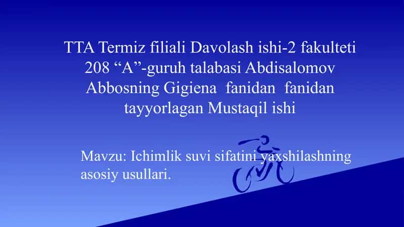 Ichimlik suvi sifatini yaxshilashning asosiy usullari 1