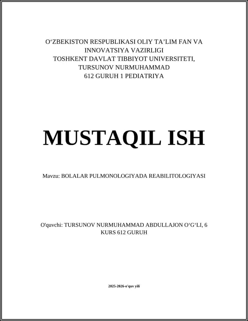 BOLALAR PULMONOLOGIYADA REABILITOLOGIYASI 1