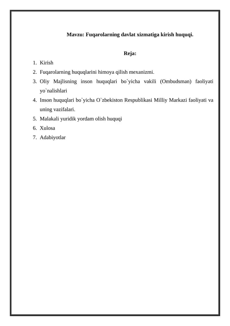 Fuqarolarning davlat xizmatiga kirish huquqi. 1
