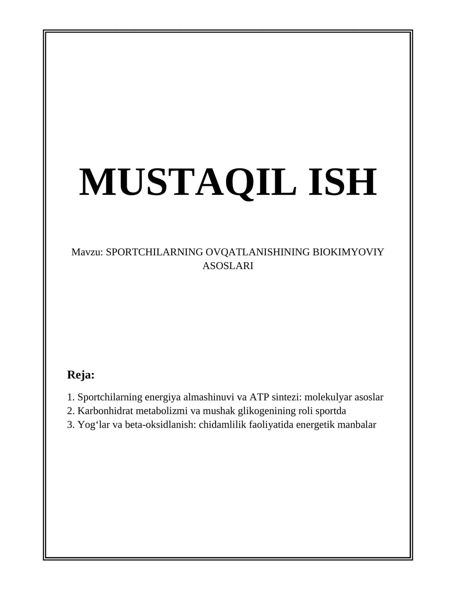 SPORTCHILARNING OVQATLANISHINING BIOKIMYOVIY ASOSLARI 1