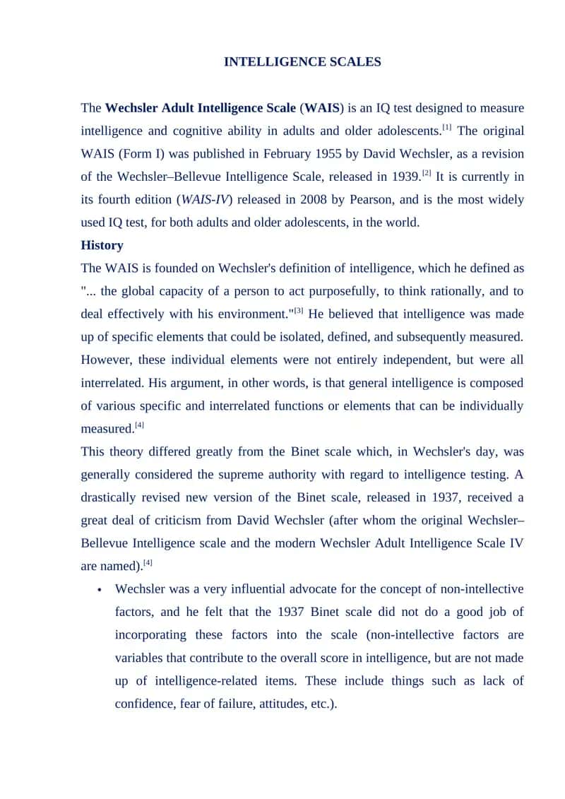 Wechsler Adult Intelligence Scale (WAIS) 1
