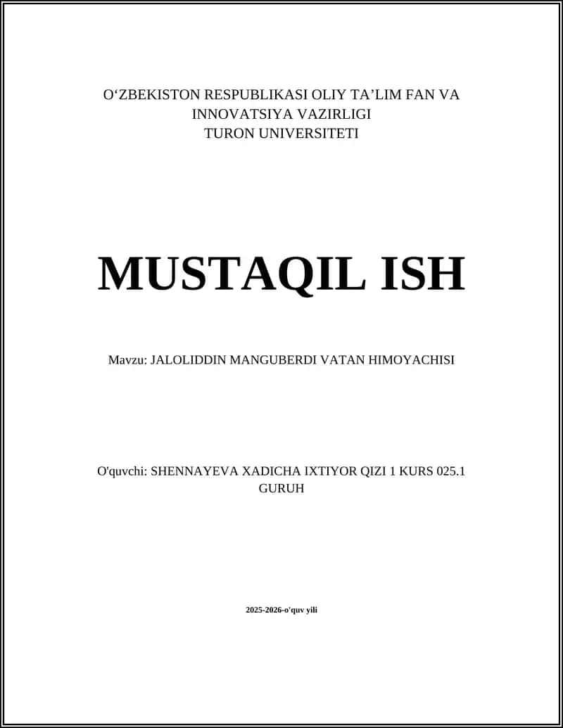 JALOLIDDIN MANGUBERDI VATAN HIMOYACHISI 1