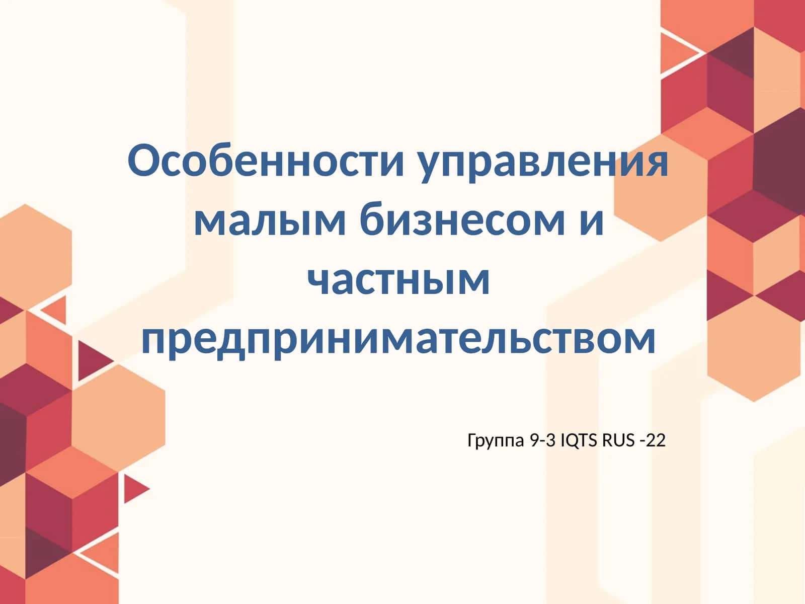 Особенности управления малым бизнесом и частным предпринимательством 1