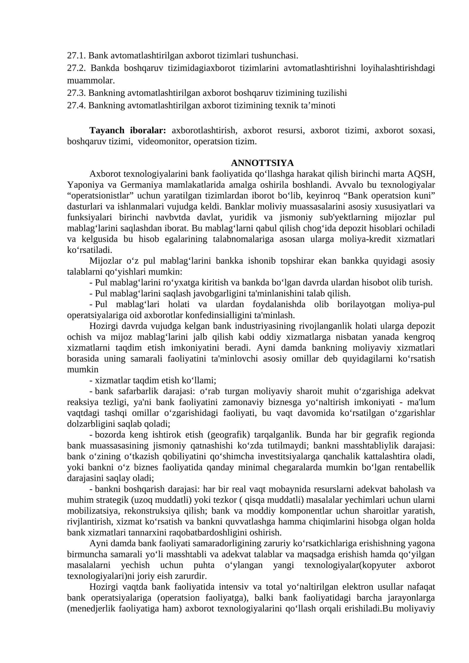 Bank avtomatlashtirilgan axborot tizimlari tushunchasi 1