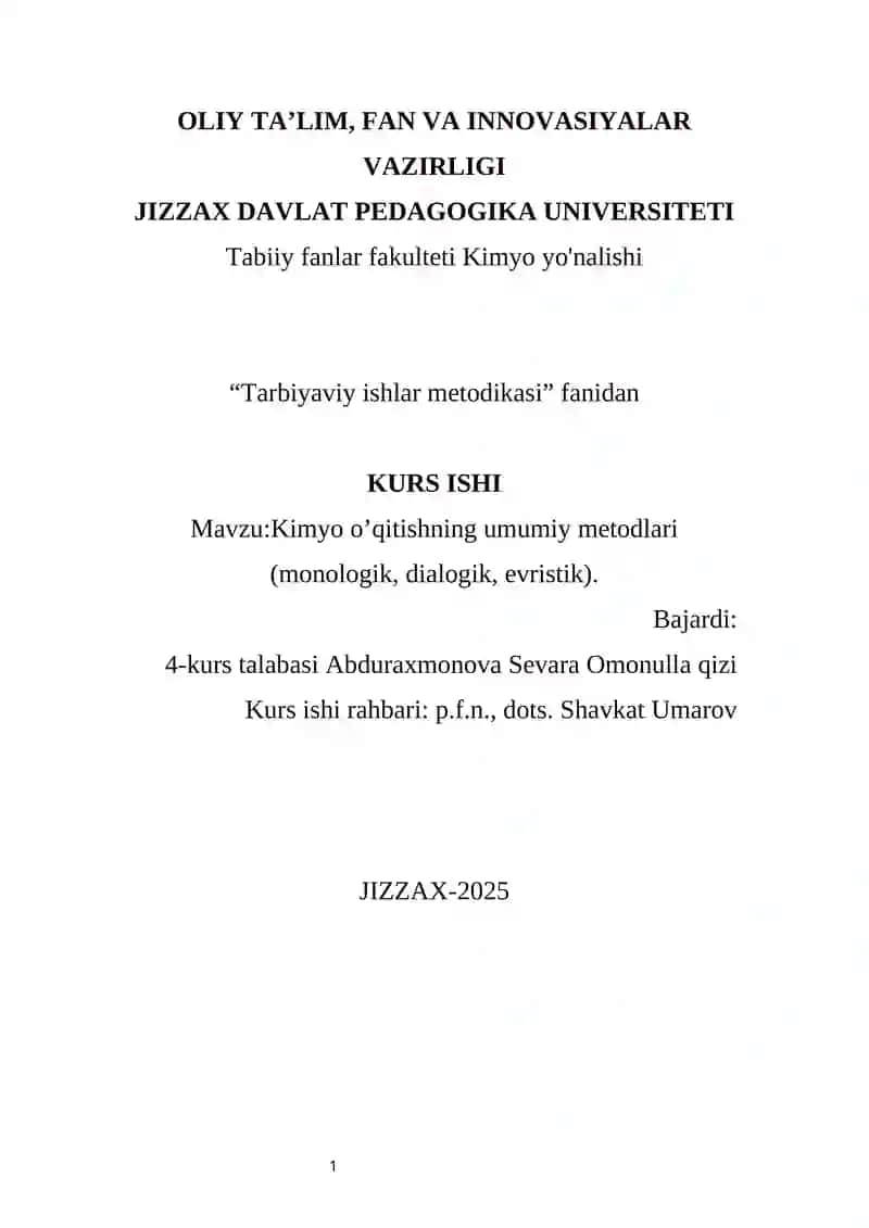 Kimyo o’qitishning umumiy metodlari