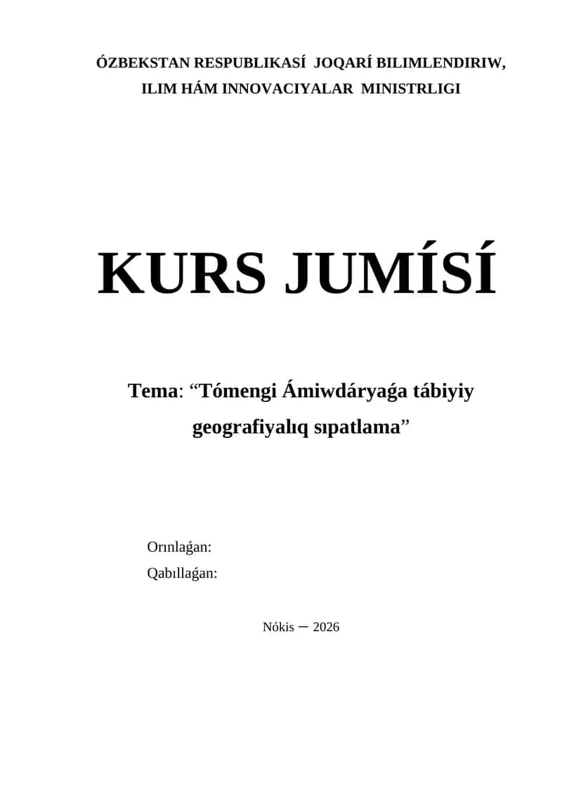 Tómengi Ámiwdáryaǵa tábiyiy geografiyalıq sıpatlama 1