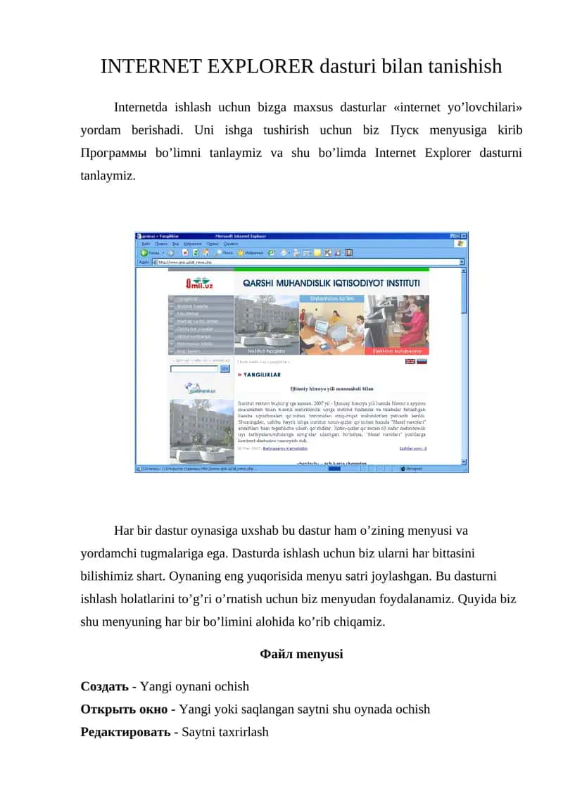 INTERNET EXPLORER dasturi bilan tanishish 1