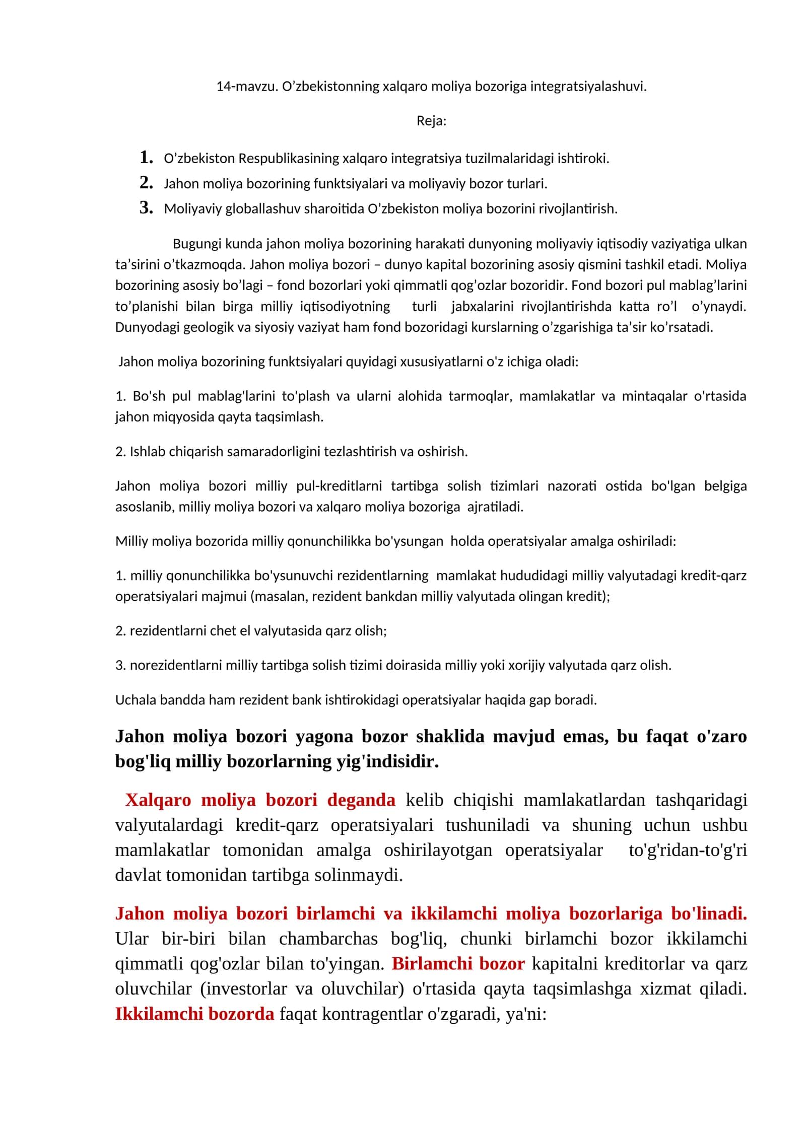 O’zbekistonning xalqaro moliya bozoriga integratsiyalashuvi 1