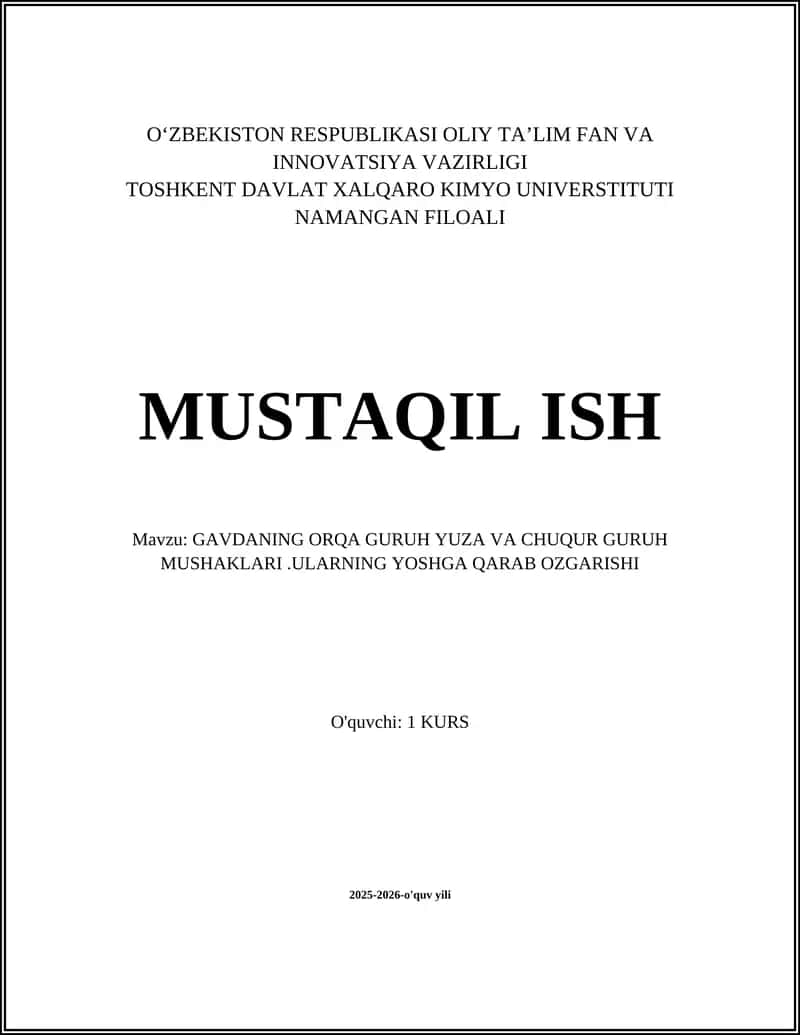 GAVDANING ORQA GURUH YUZA VA CHUQUR GURUH MUSHAKLARI 1