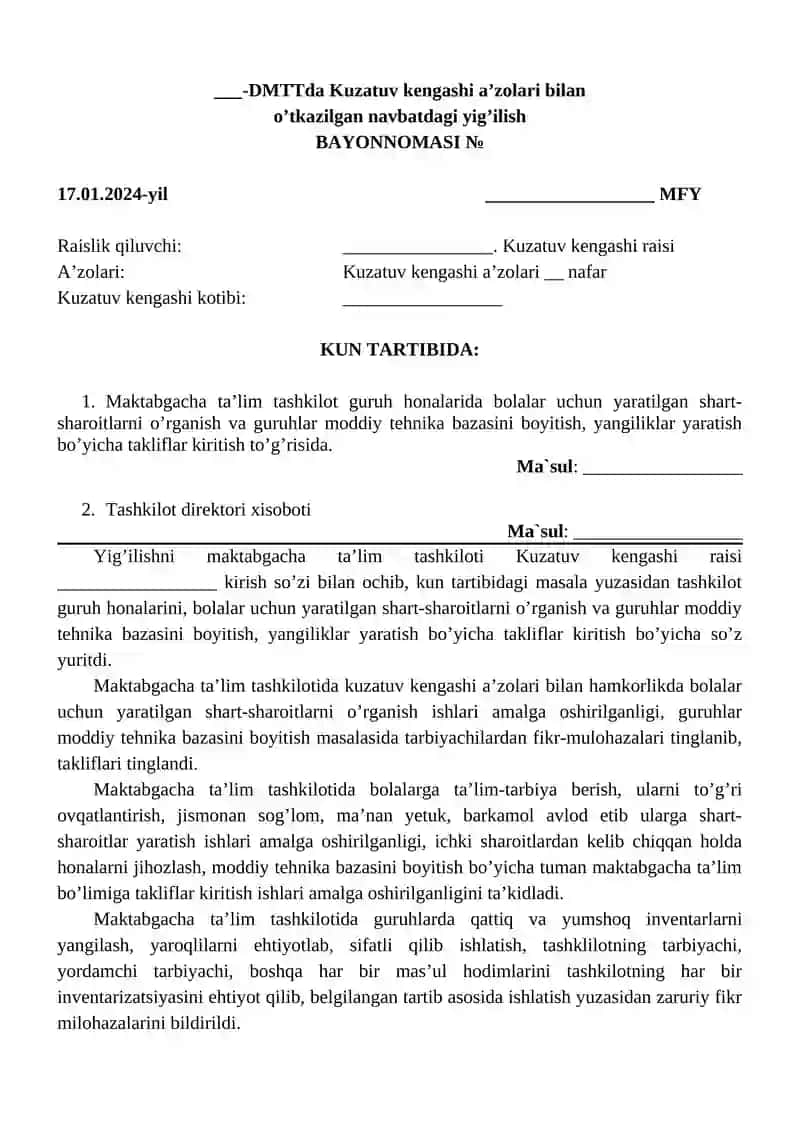 Kuzatuv kengashi a'zolari uchun takliflar