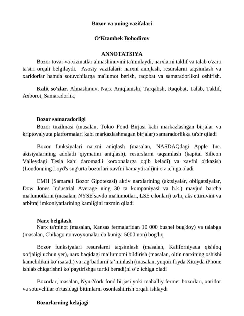 Bozor va uning vazifalari 1