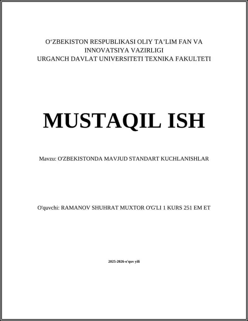 O'ZBEKISTONDA MAVJUD STANDART KUCHLANISHLAR 1